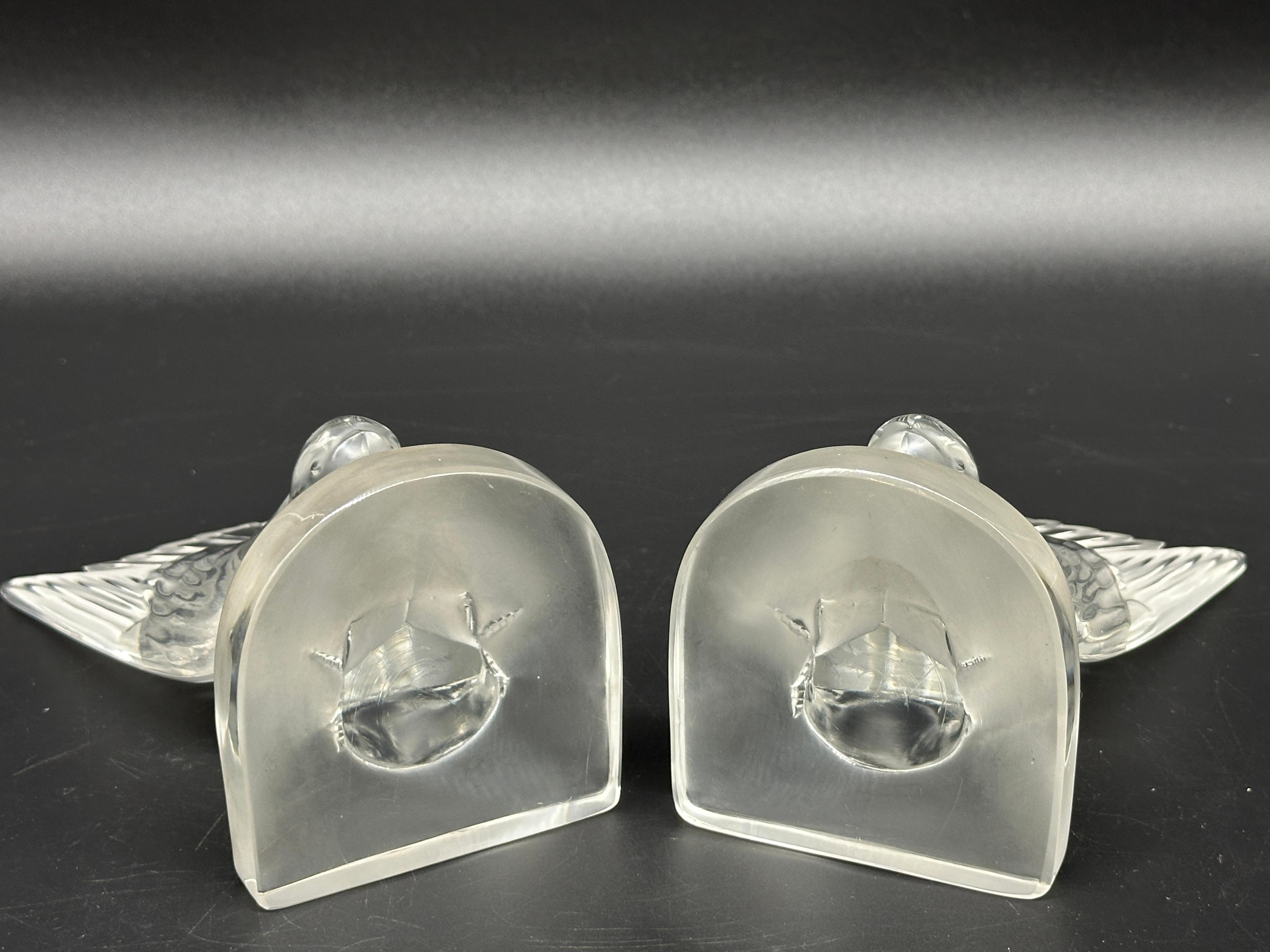 Pair of Vintage Lalique Crystal Hirondelle Swallow Bird Bookends