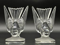 Pair of Vintage Lalique Crystal Hirondelle Swallow Bird Bookends