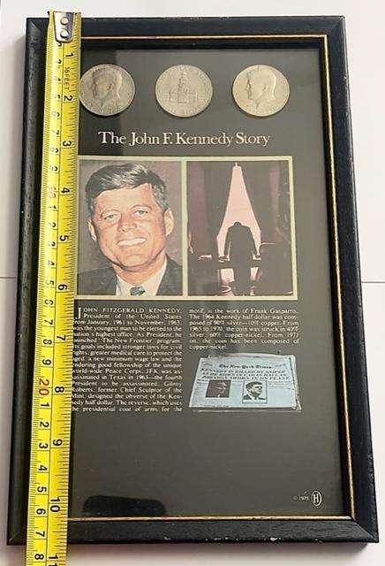 6.5"x10.5" Framed John F. Kennedy Story - 1976 bicentennial half dollars (3-coins)