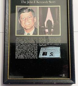 6.5"x10.5" Framed John F. Kennedy Story - 1976 bicentennial half dollars (3-coins)