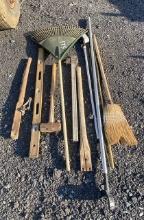 Rake, Broom, Jack, Fence Stretcher, and misc.