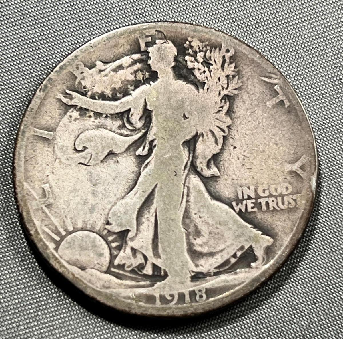 1918-D US Walking Liberty Half Dollar, 90% Silver