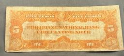 1921 Philippines Five Pesos Bank Note