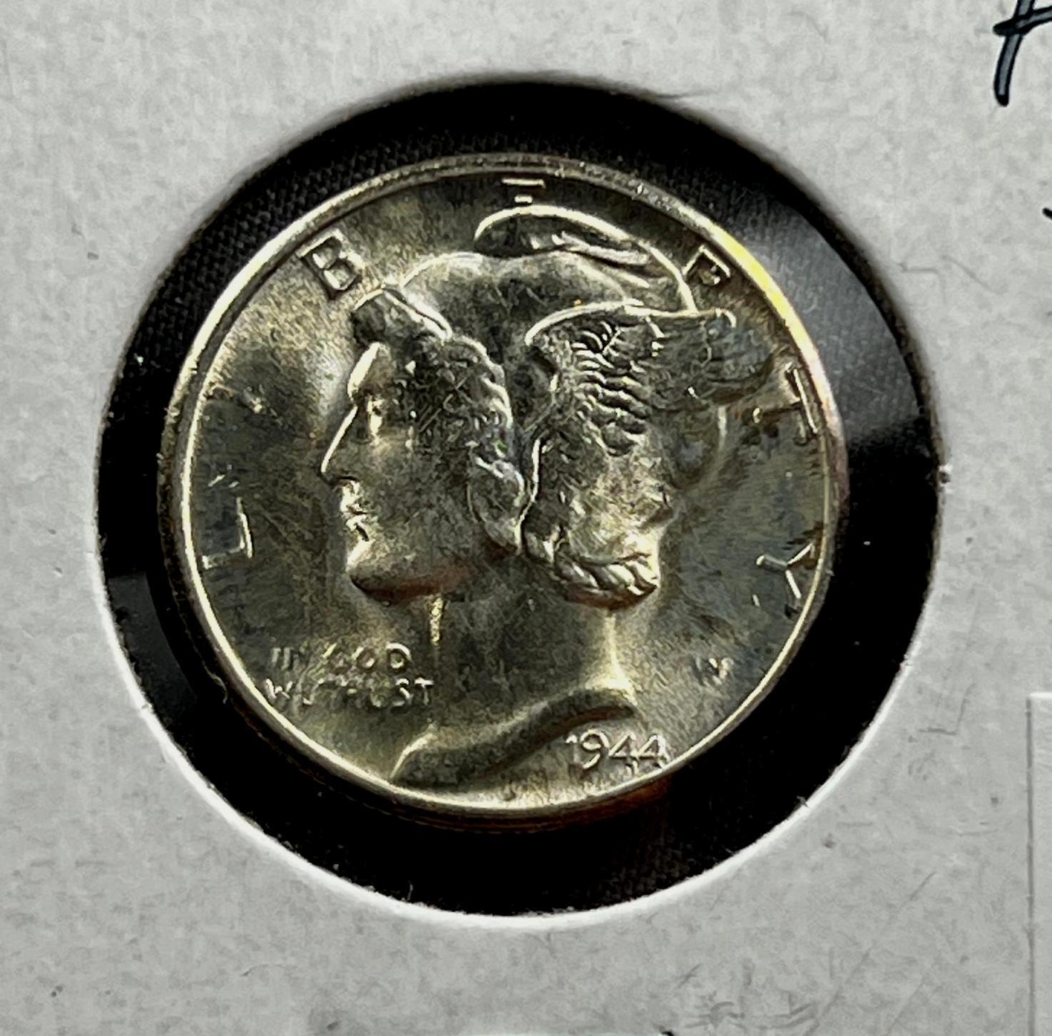 1944-D Mercury Dime, GEM BU, Full Bands