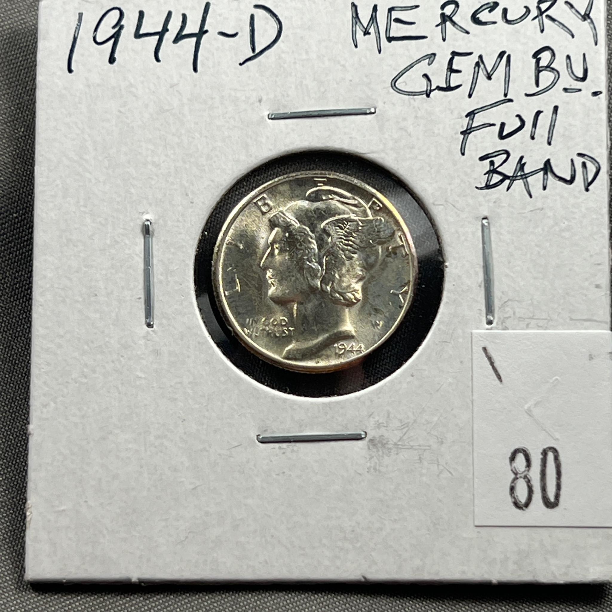 1944-D Mercury Dime, GEM BU, Full Bands
