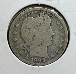 1899 Barber Quarter Dollar, 90% Silver