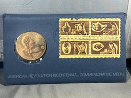 American Revolution Bicentennial Commemorative Medal w/ stamps and postmark