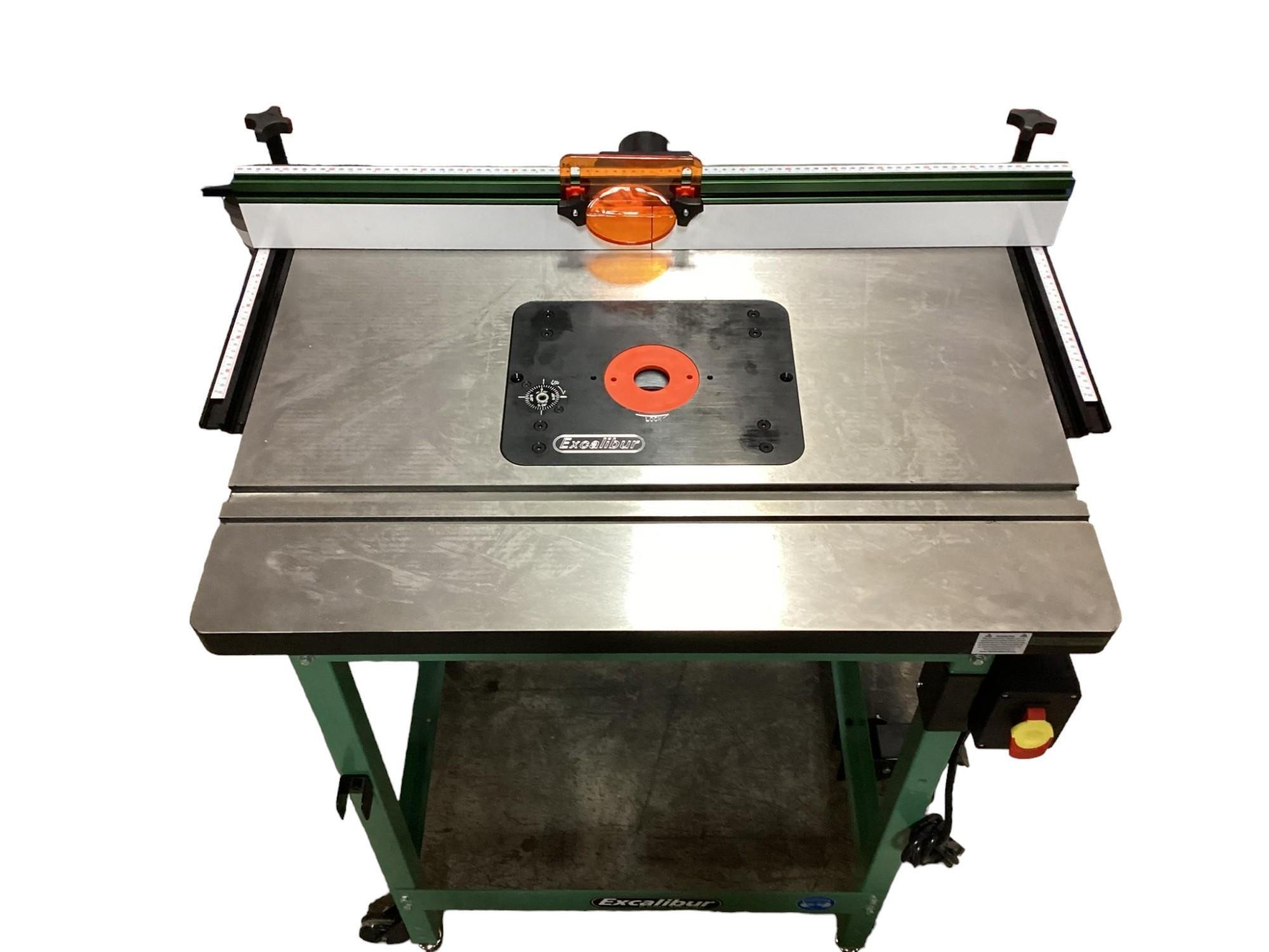 New Unused Excalibur Floor Model Router Table with Heavy-Duty Cast-Iron Top, Router Lift and Fence