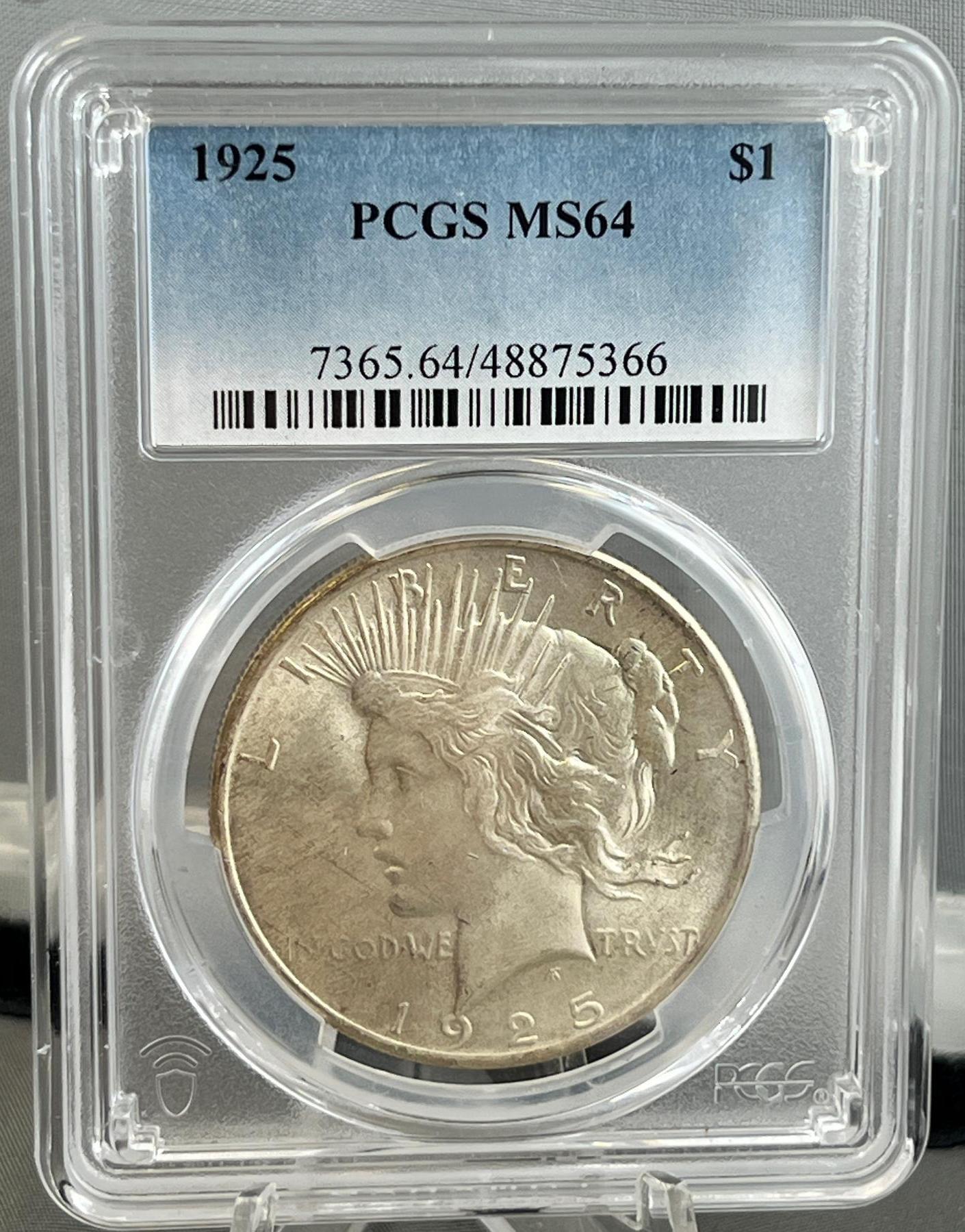 1925 Peace Dollar in PCGS MS64 Holder