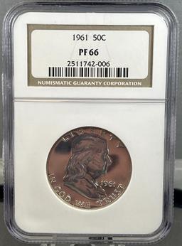 1961 Franklin Half Dollar in NGC PF 66 Holder