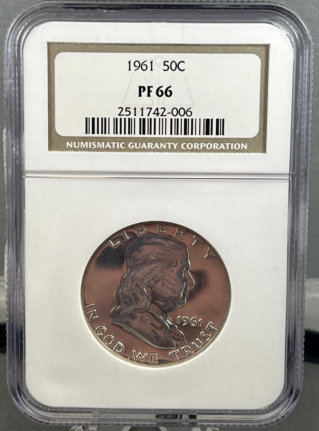 1961 Franklin Half Dollar in NGC PF 66 Holder