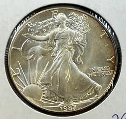 1987 US Silver Eagle Dollar Coin, .999 Fine Silver, GEM UNC