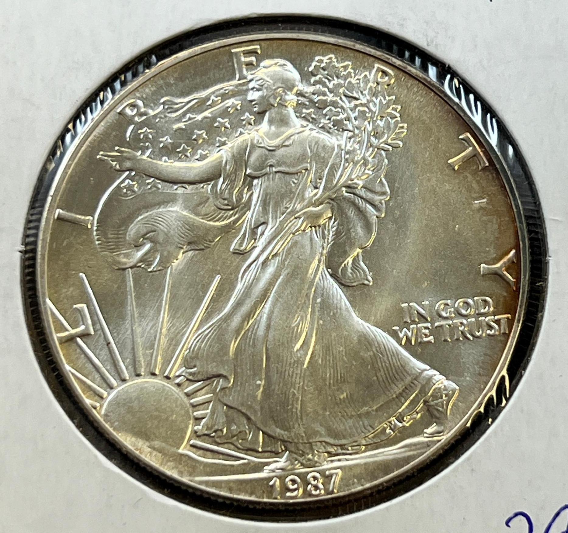 1987 US Silver Eagle Dollar Coin, .999 Fine Silver, GEM UNC