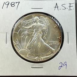 1987 US Silver Eagle Dollar Coin, .999 Fine Silver, GEM UNC