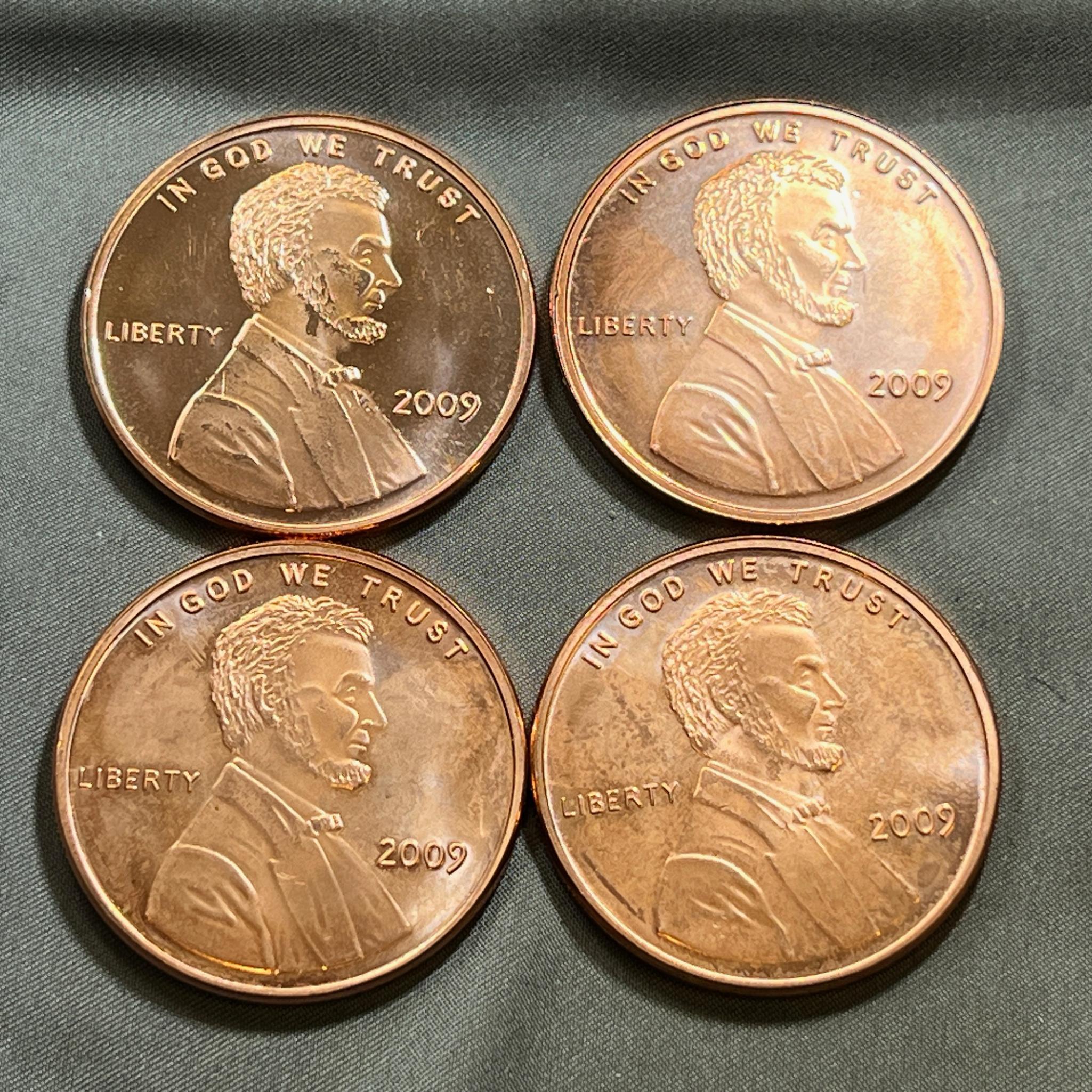 4- One Ounce Copper Rounds, all in likeness of 2009 Memorial cents