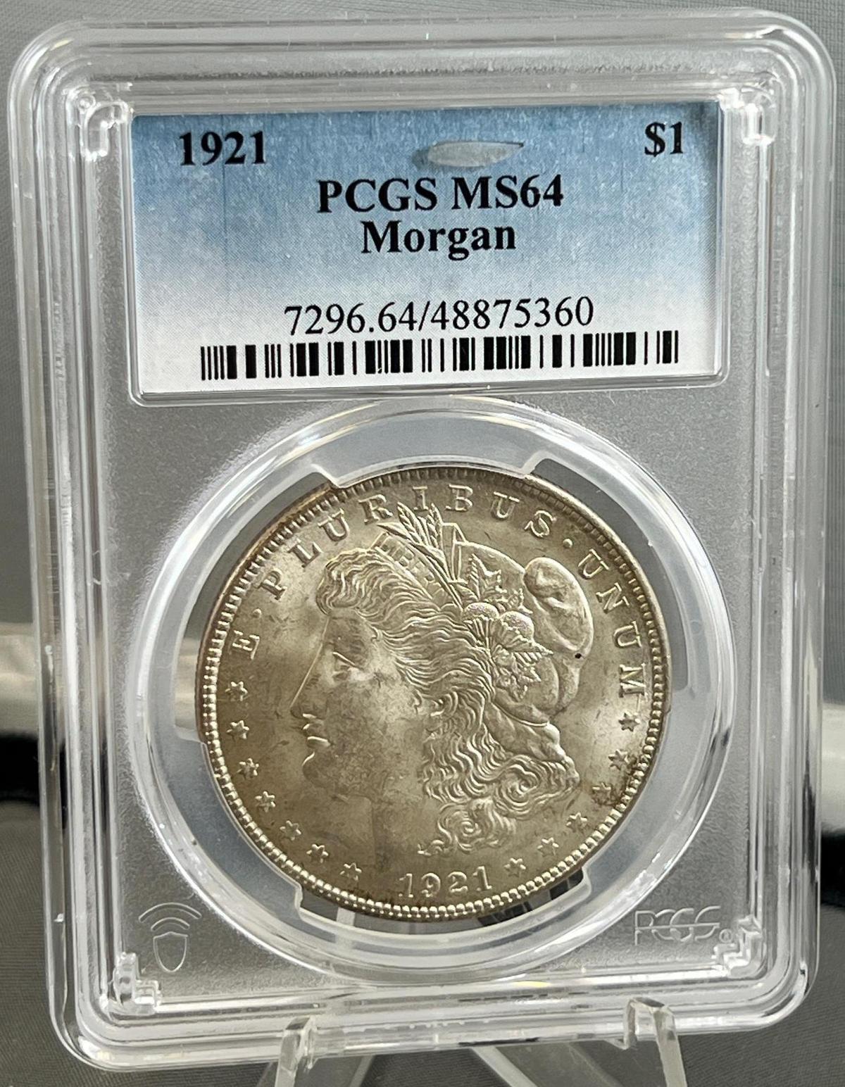 1921 Morgan Dollar in PCGS MS64 Holder