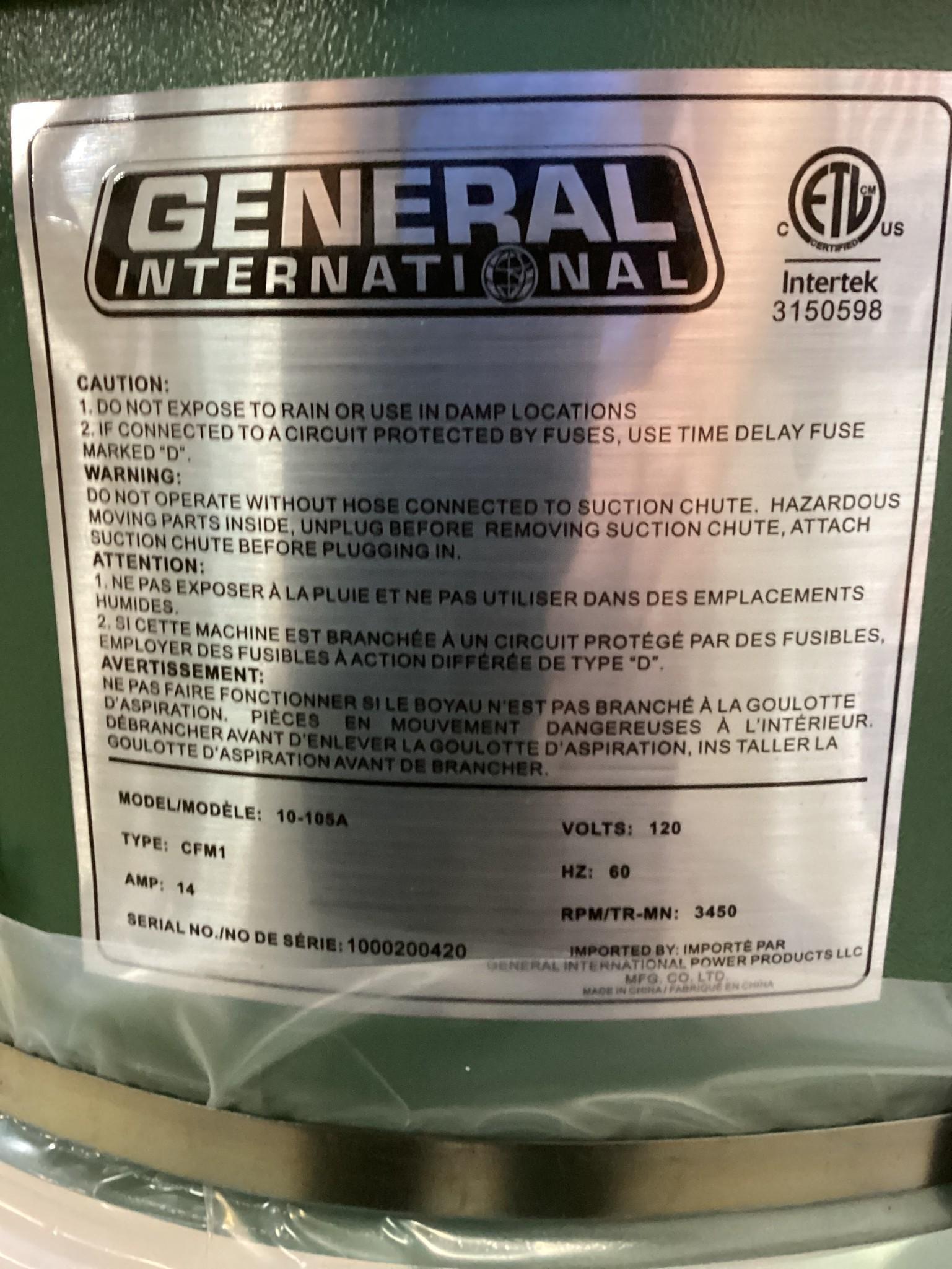 New Unused General Model 10-105A Dust Collector