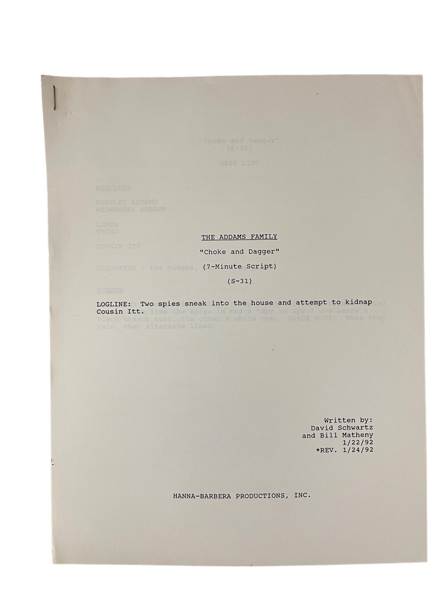 The Addams Family "Choke and Dagger" VIntage Script