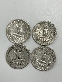 Vintage Silver One Dollar Face Washington Quarter Value Walking Liberty Coin Collection Lot of 4