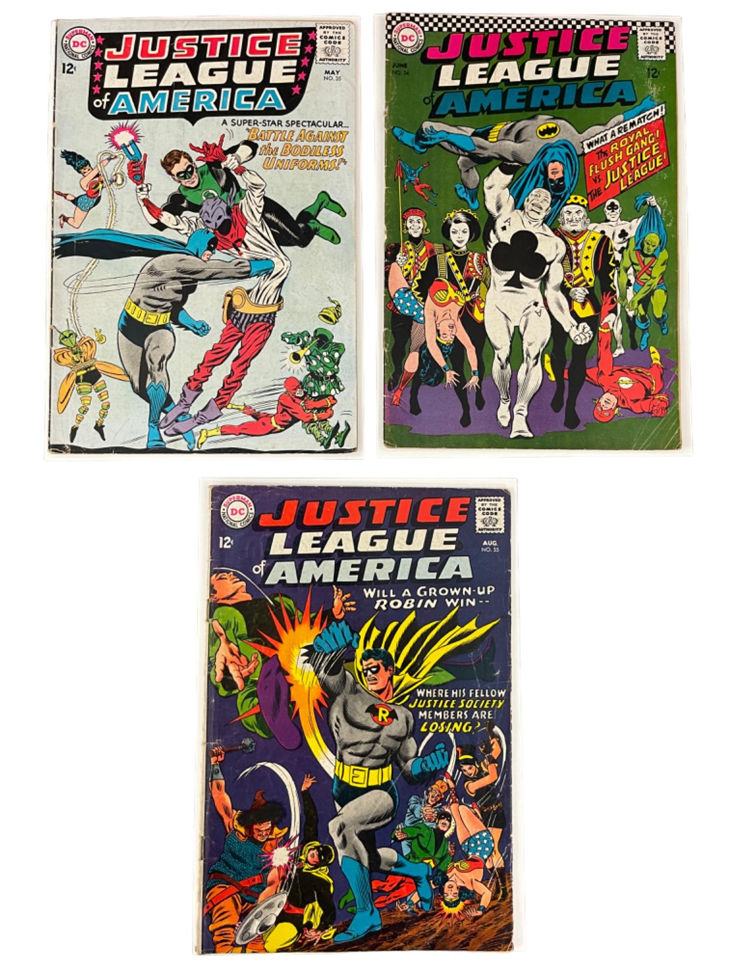 Vintage Justice League of America #35, #54. #55 DC Marvel Comic Book Collection Lot of 3