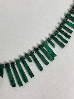 STERLING SILVER GREEN MALACITE  VINTAGE NECKLACE