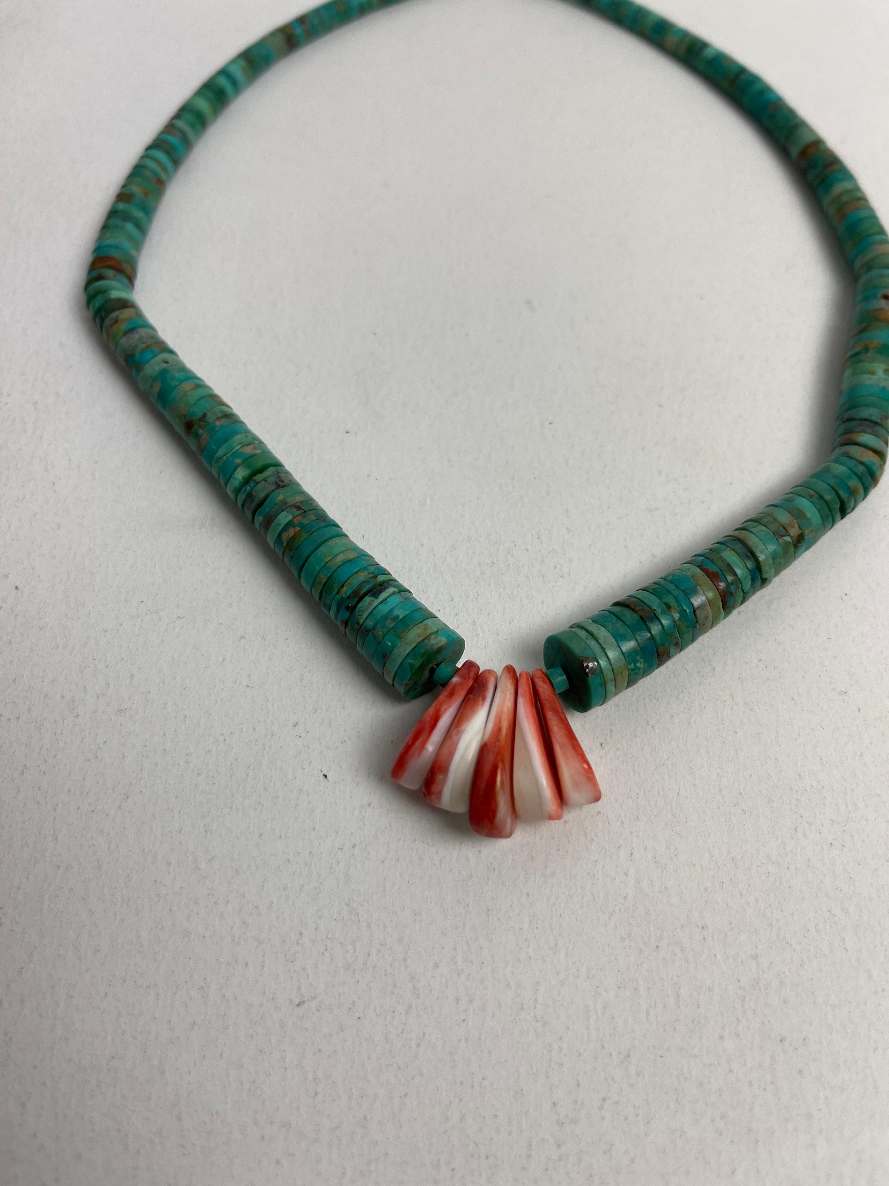 STERLING SILVER CORAL TURQUOISE NATIVE AMERICAN VINTAGE NECKLACE