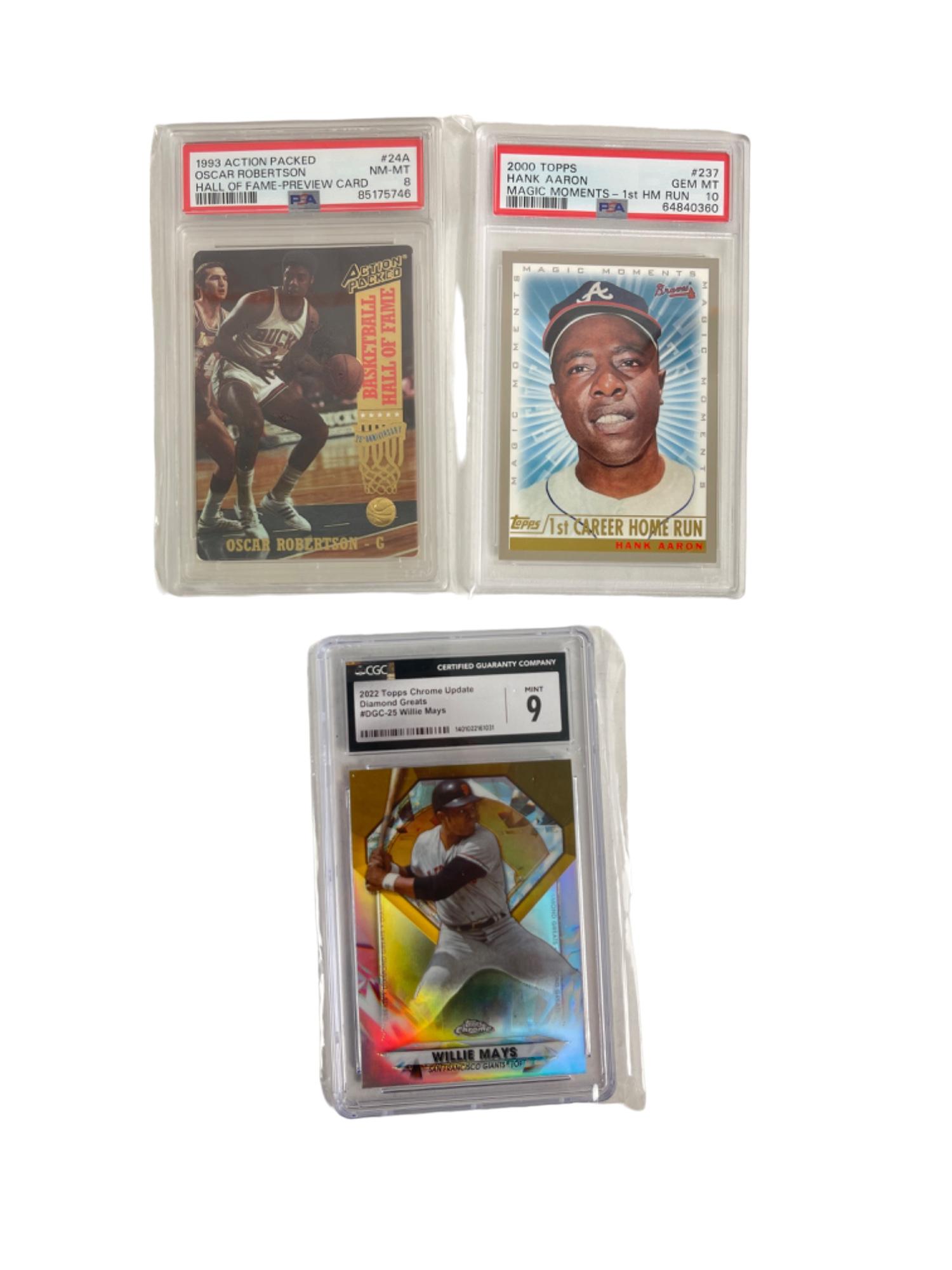 Trading Card topps Chrome Willie Mays, Hank Aaron Oscar Robertson Baseball Basketball cards lot 3