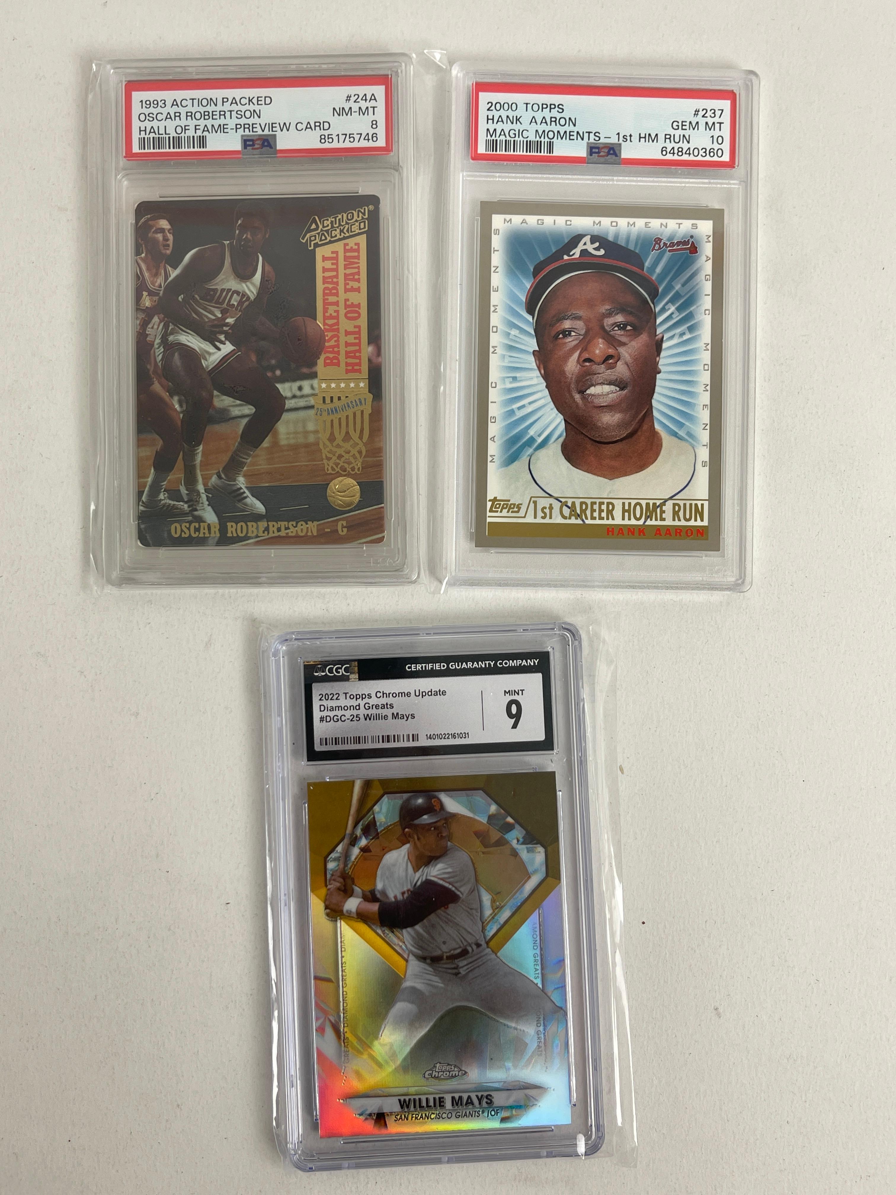 Trading Card topps Chrome Willie Mays, Hank Aaron Oscar Robertson Baseball Basketball cards lot 3