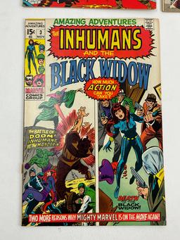 Vintage The Inhumans and the Black Widow #1, #3, #4, #7 Marvel Comic Book Collection Lot of 4