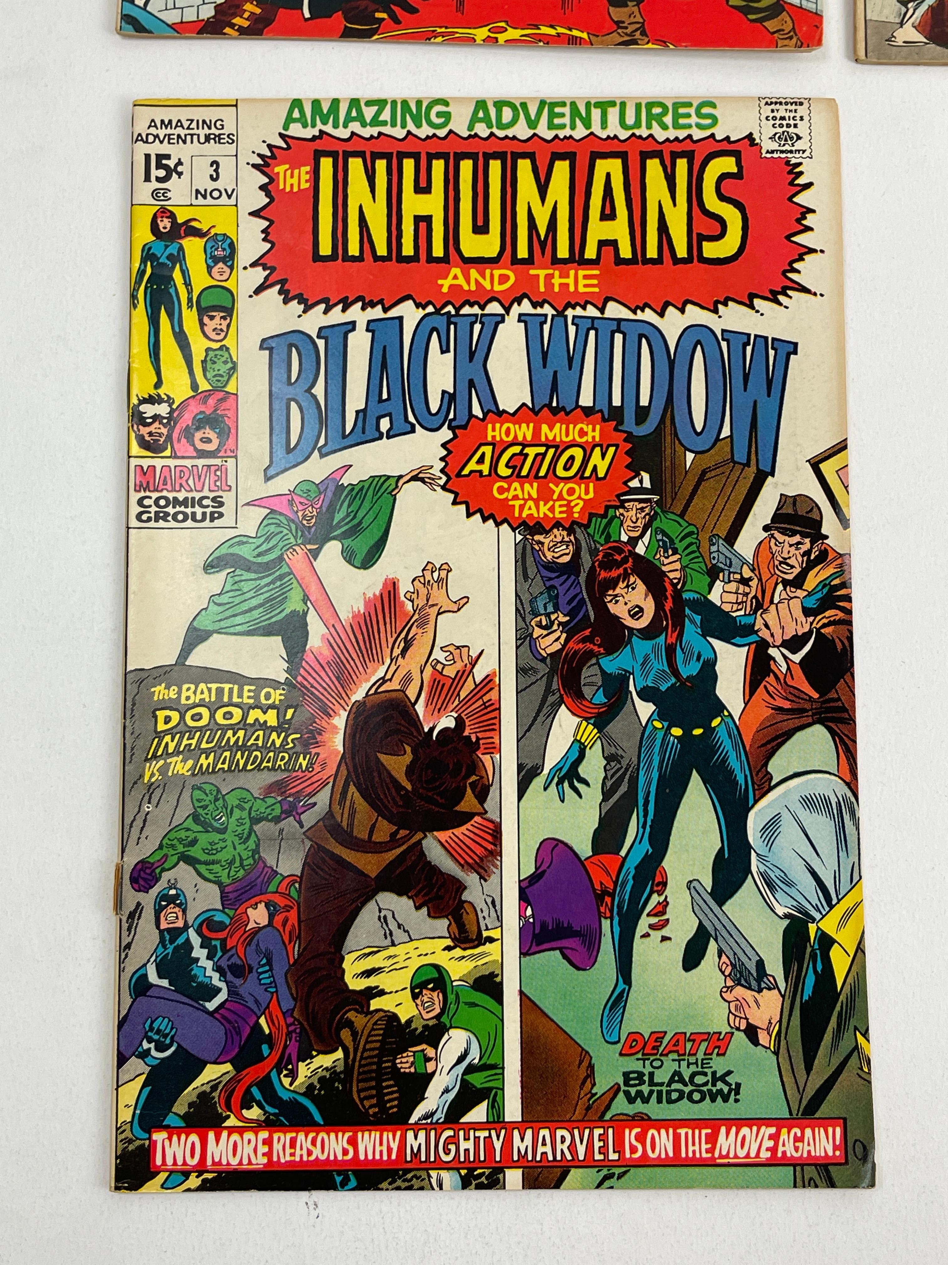 Vintage The Inhumans and the Black Widow #1, #3, #4, #7 Marvel Comic Book Collection Lot of 4