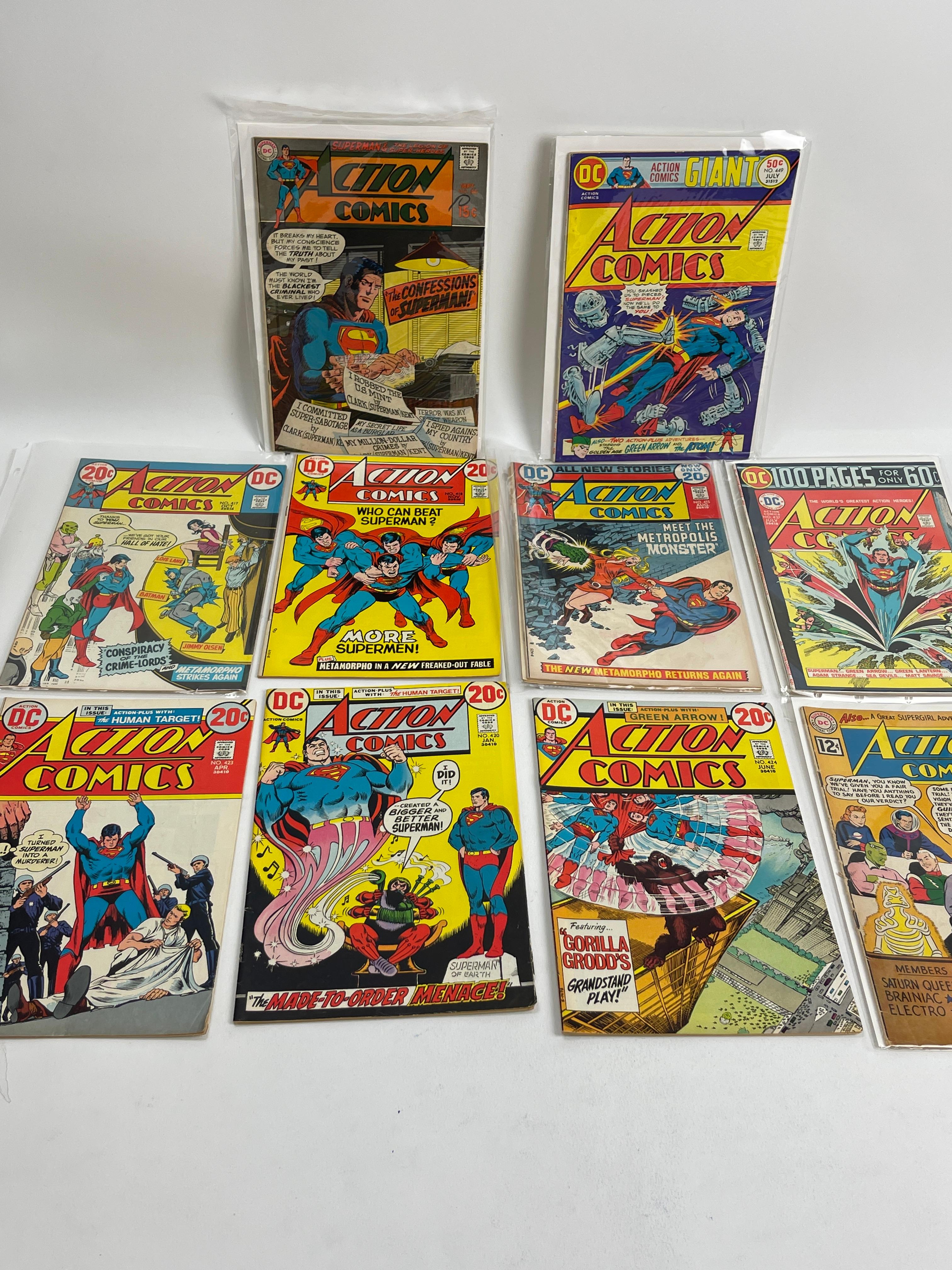 Vintage Action Comics Marvel DC Comic Book Collection Lot of 9