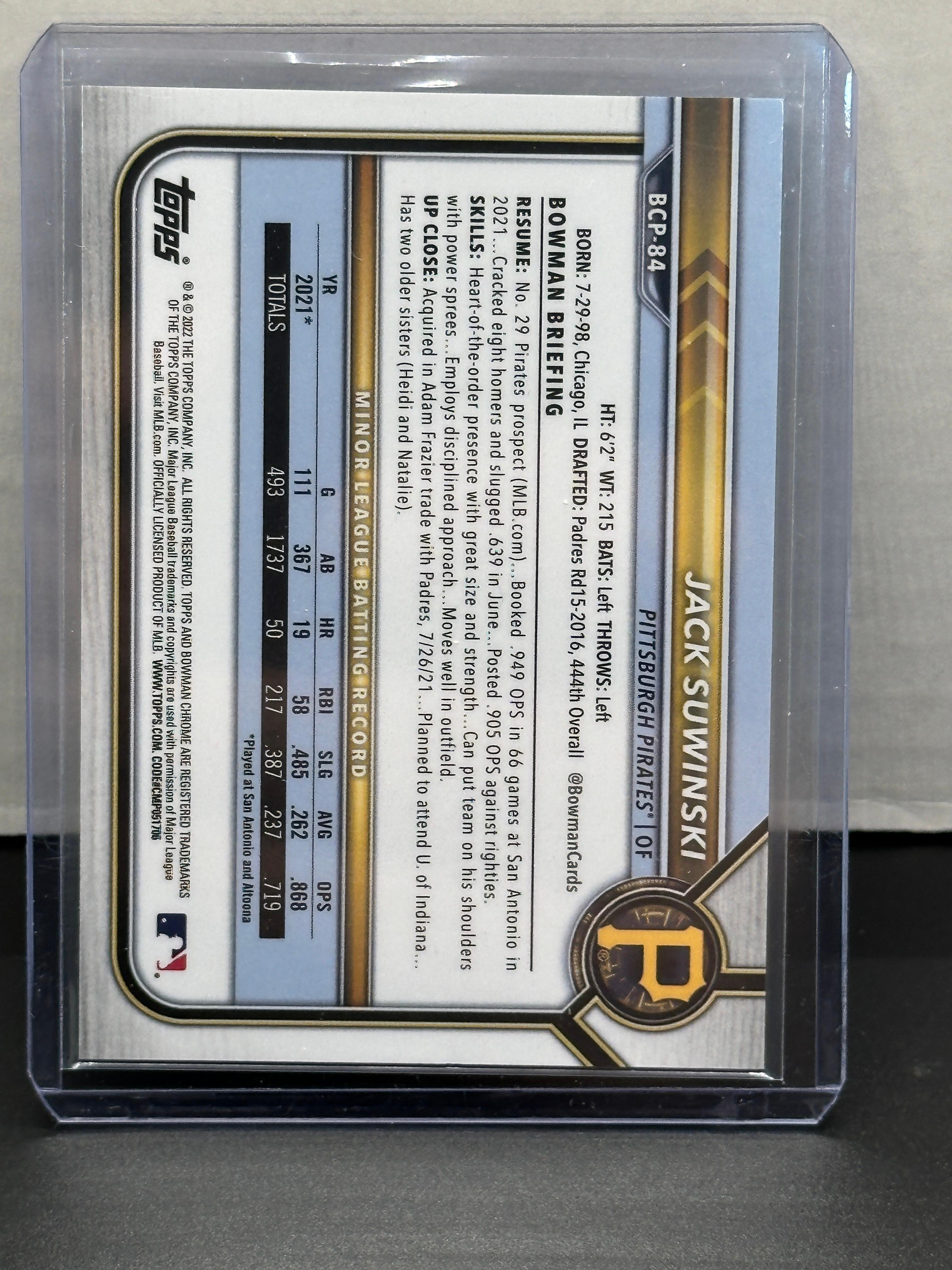 Jack Suwinski 2022 Bowman Chrome Speckle Refractor (#33/299) Rookie RC #BCP-84