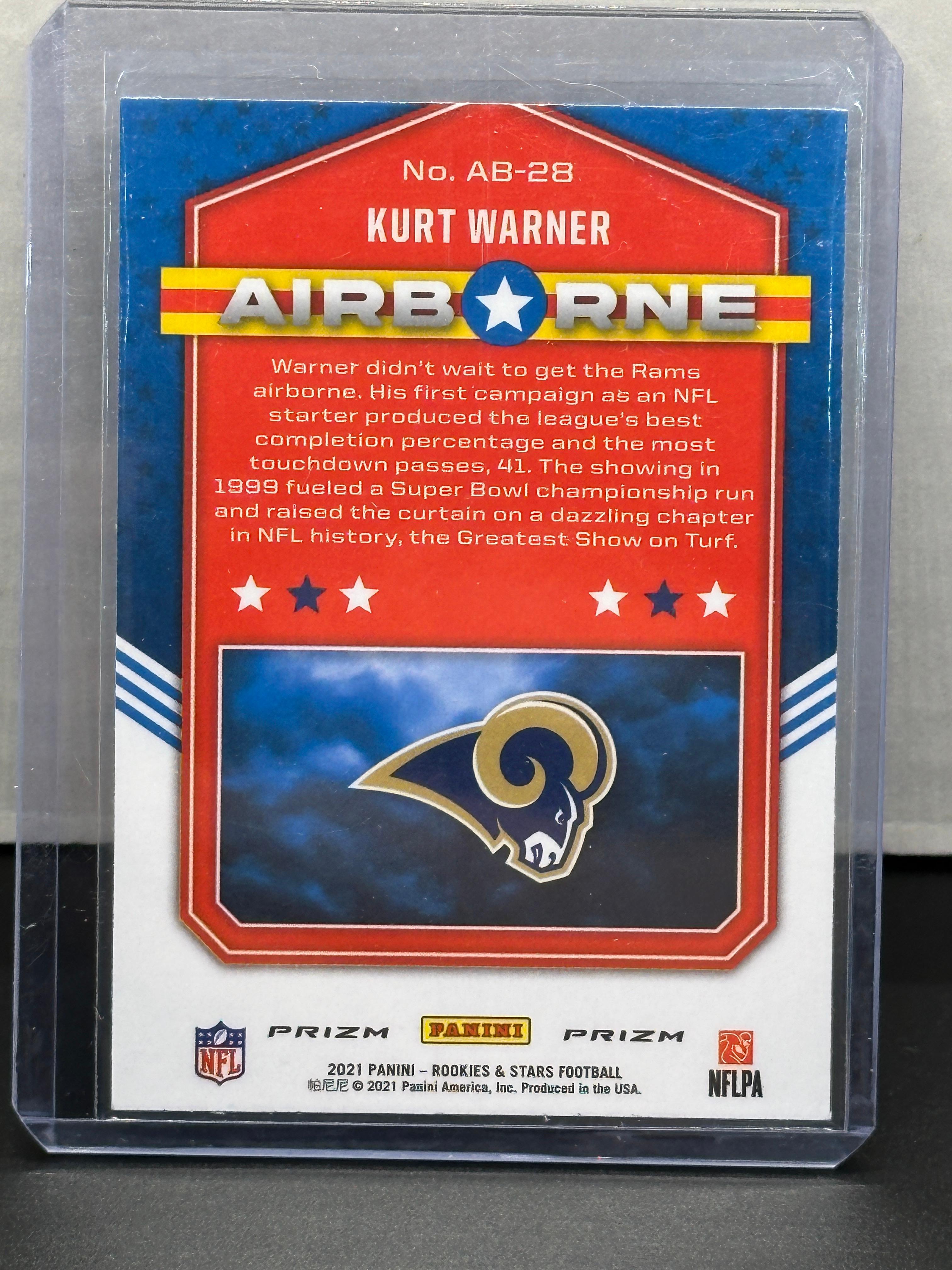 Kurt Warner 2021 Panini Rookies and Stars Airborne Silver Prizm Insert Parallel #AB-28