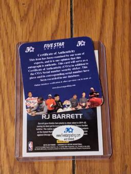 RJ Barrett RC autographed card w/coa