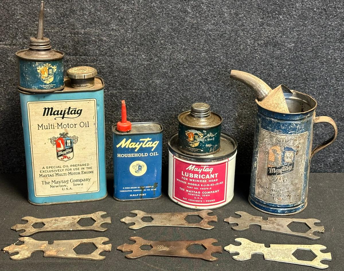 Lot 12 Maytag Oil Cans & Wrenches