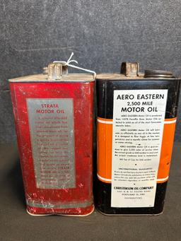 Pair Aero Eastern & Strata Motor Oil 2 Gallon Oil Cans w/ Airplane Graphics