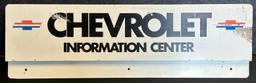 1970s Chevrolet Information Center Single Sided Painted Metal Advertising Rack Topper Sign