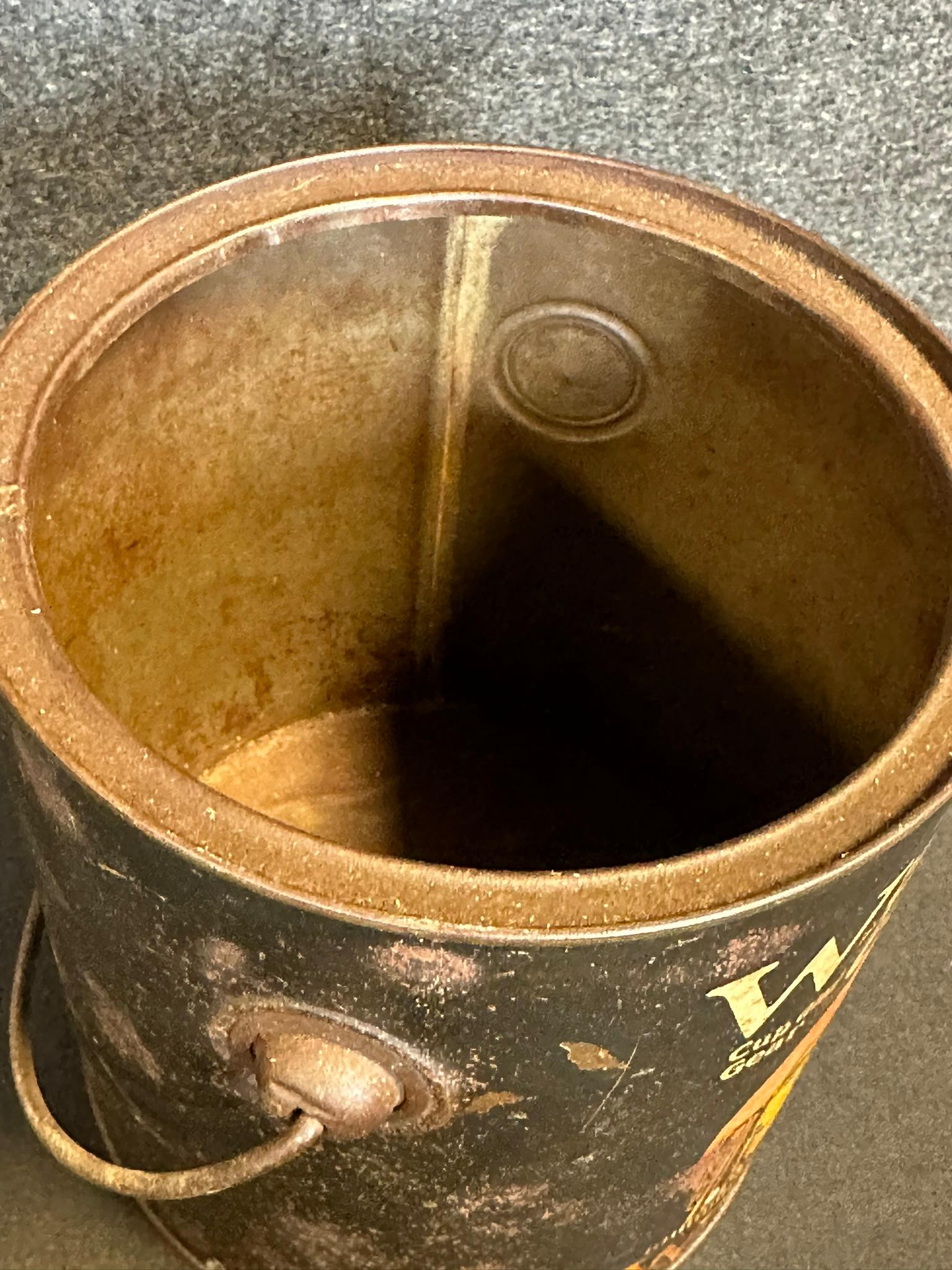 Wadham's Tempered Grease 5 Lb Ca. 1920s Grease Bucket w/ Bail Handle