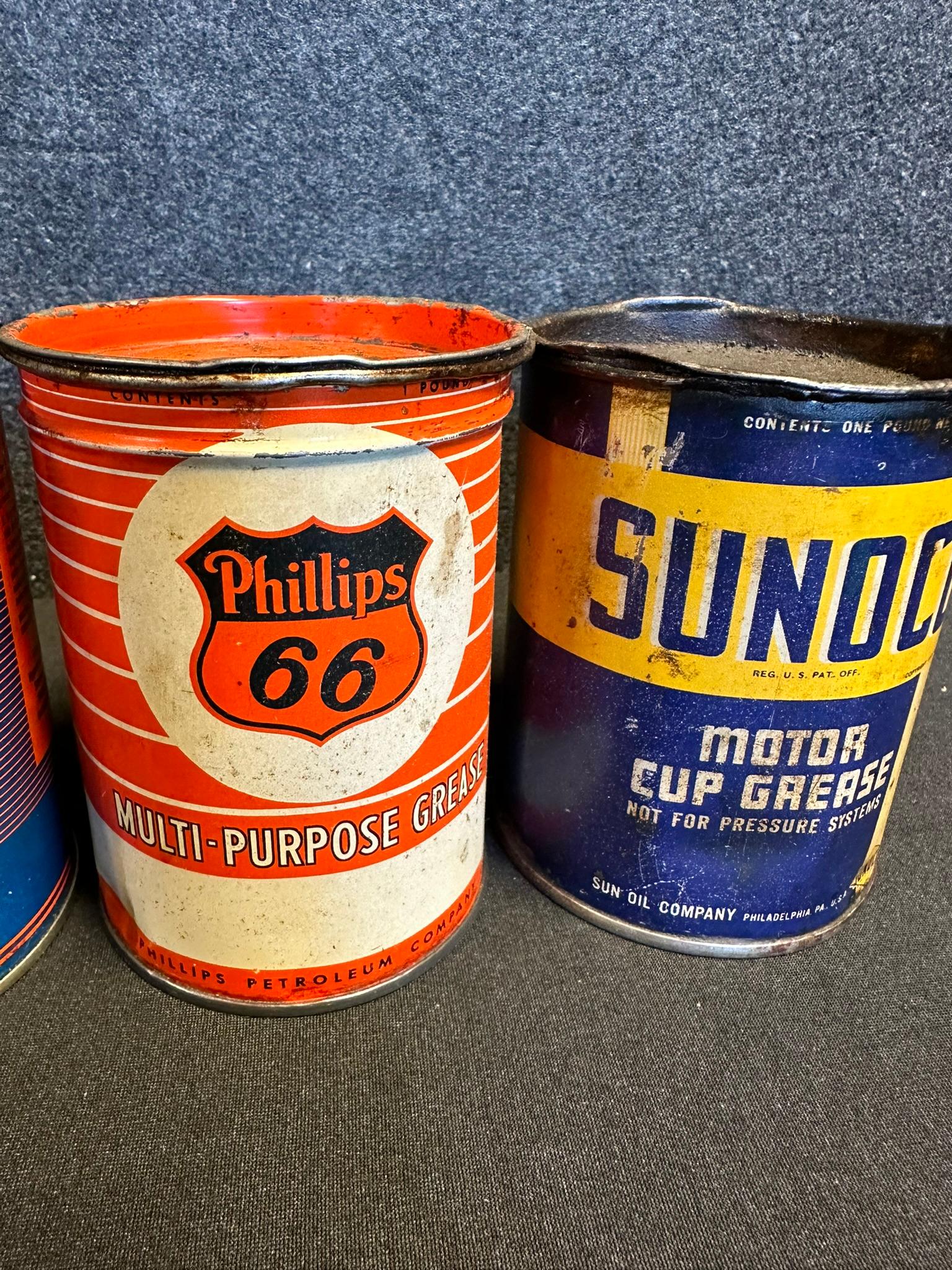 Lot 4 1LB Grease Cans: Conoco, MacMillan Ring Free, Phillips 66 & Sunoco