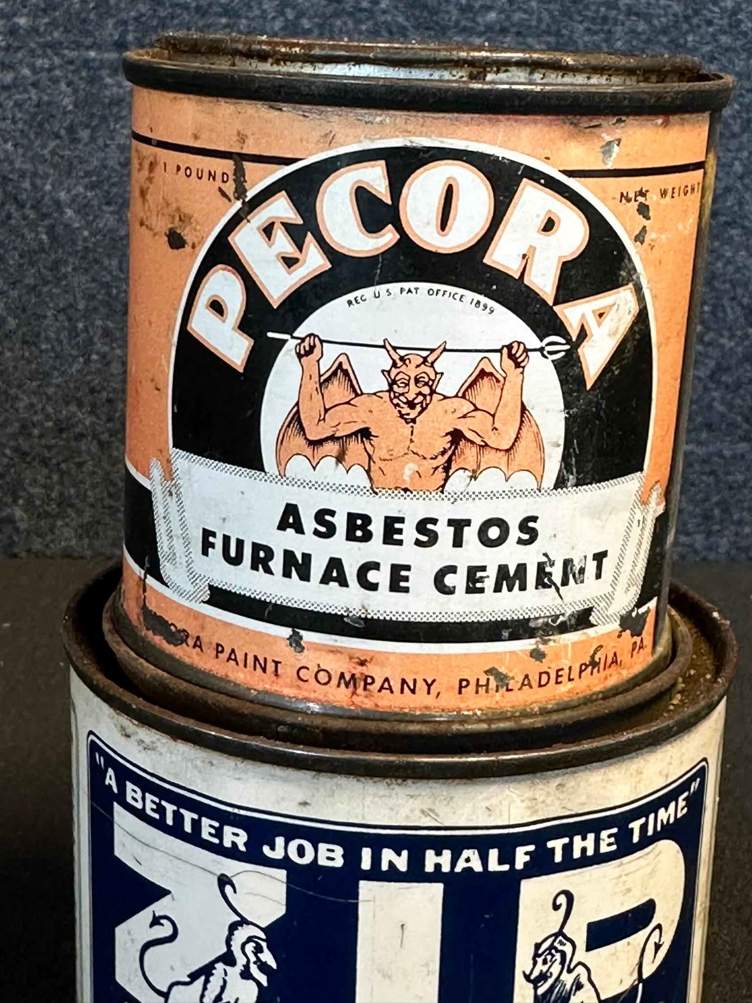 Zip & Pecora Early 1900s Asbestos & Grinding Compound Tins w/ Devil Advertising Graphics