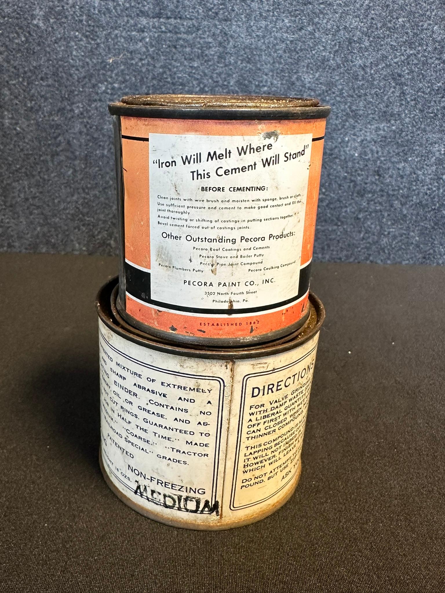 Zip & Pecora Early 1900s Asbestos & Grinding Compound Tins w/ Devil Advertising Graphics