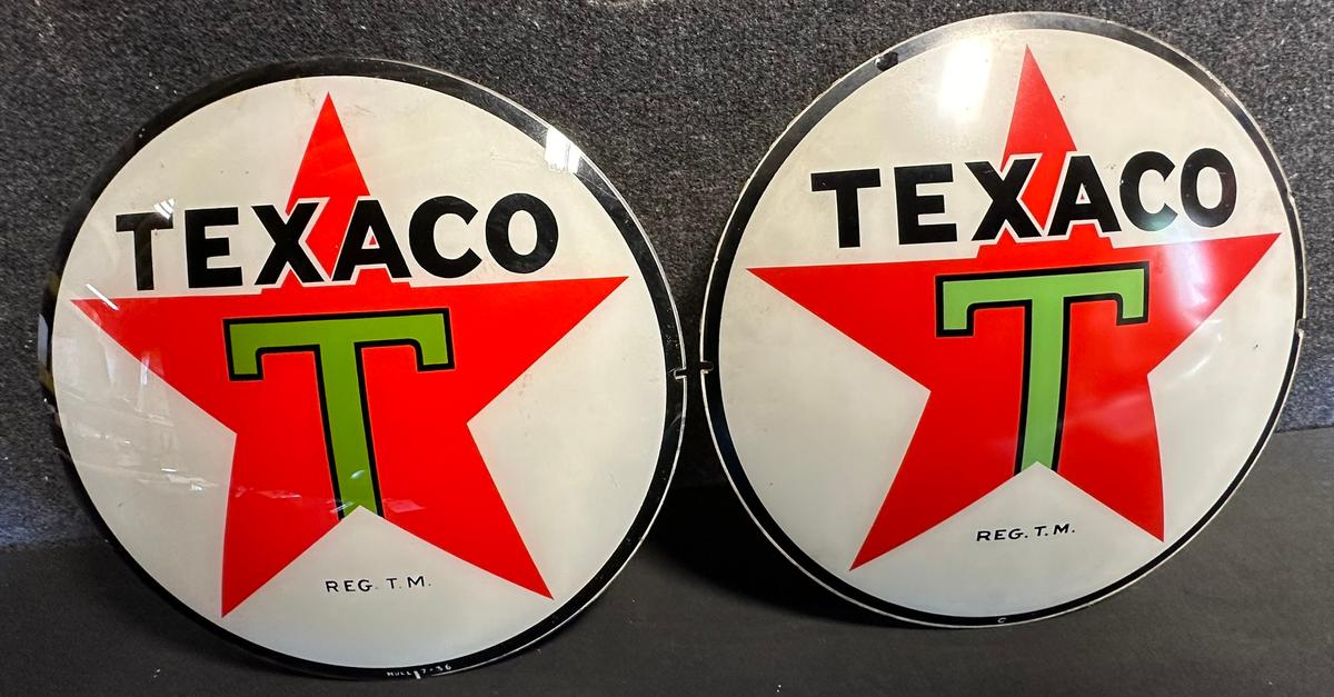 13.5" Pair Texaco Dated 1936 Hull Glass Gas Pump Globe Lenses