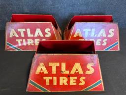 Lot of 3 Early 1940s ATLAS Tires Tire Store Display Metal Advertising Sign