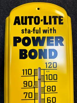 NOS 1950s Autolite Sta-Ful w/ Power Bond Painted Metal Advertising Thermometer Sign MINT