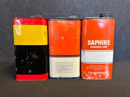 Lot 3 2 Gallon Motor Oil Cans: Gulf Supreme & Saphire & Pekay