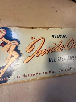 1950s Dull Knit Inside Out All Silk Crepe Full Fashioned Double Sided Masonite Advertising Sign w/ P