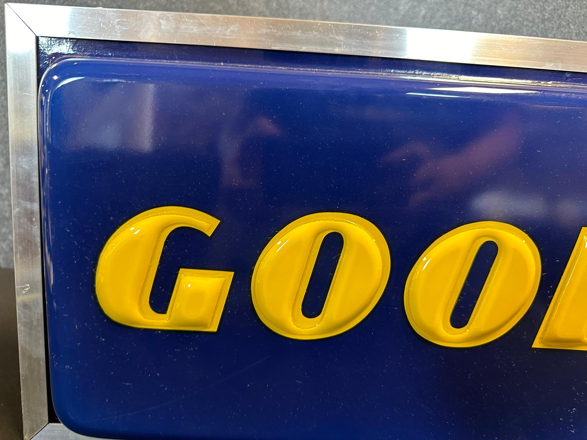 NOS Goodyear Embossed 60s-70s Double Sided Plastic Lighted Sign