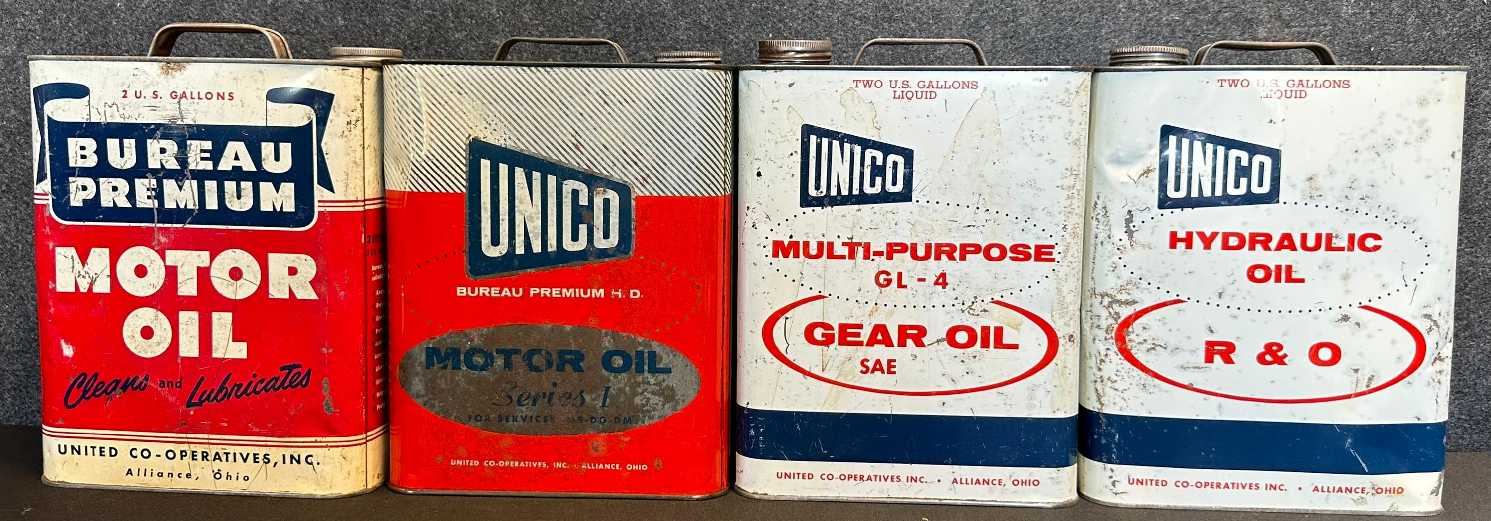 Lot 4 UNICO Bureau Premium Gear Hydraulic Motor Oil Cans