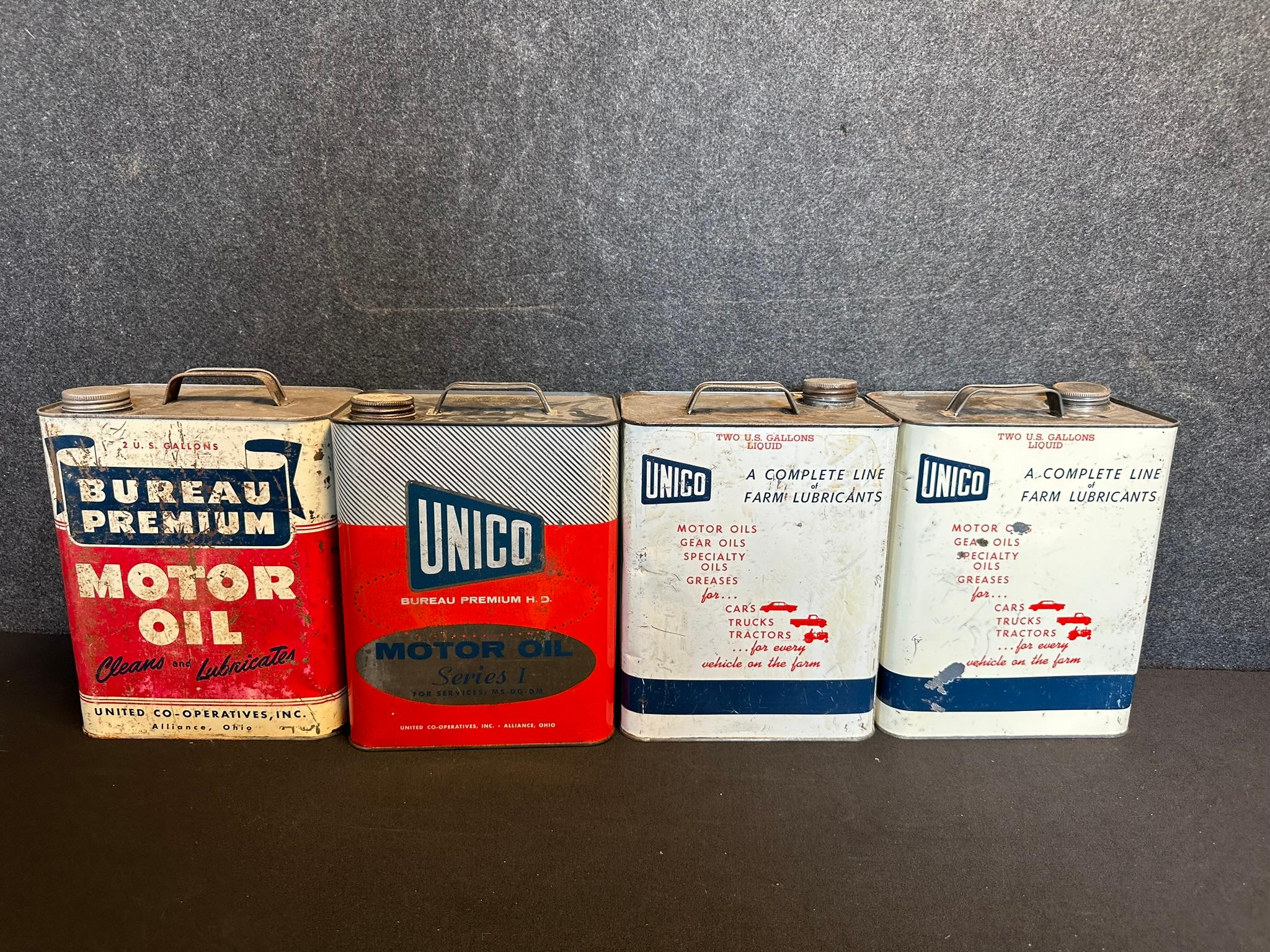 Lot 4 UNICO Bureau Premium Gear Hydraulic Motor Oil Cans