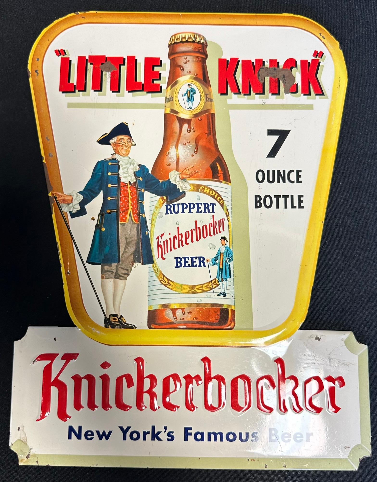 1955 Knickerbocker Beer Tin Over Cardboard Advertising Embossed Metal Sign